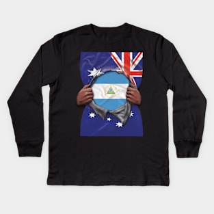 Nicaragua Flag Australian Flag Ripped - Gift for Nicaraguan From Nicaragua Kids Long Sleeve T-Shirt